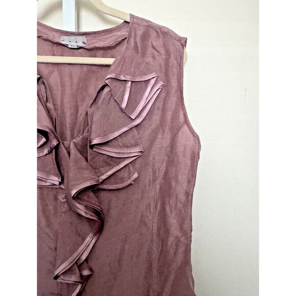 Vintage Sleeveless Silk Linen Button Up Ruffle Blouse Y2K XL Coquette Fairy Pink - Picture 2 of 8